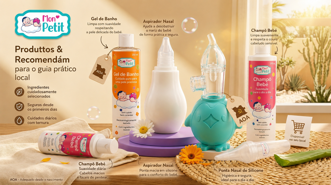 Kit de cuidados essenciais para o bebé da Mon Petit com champô suave e aspirador nasal seguro desde o nascimento
