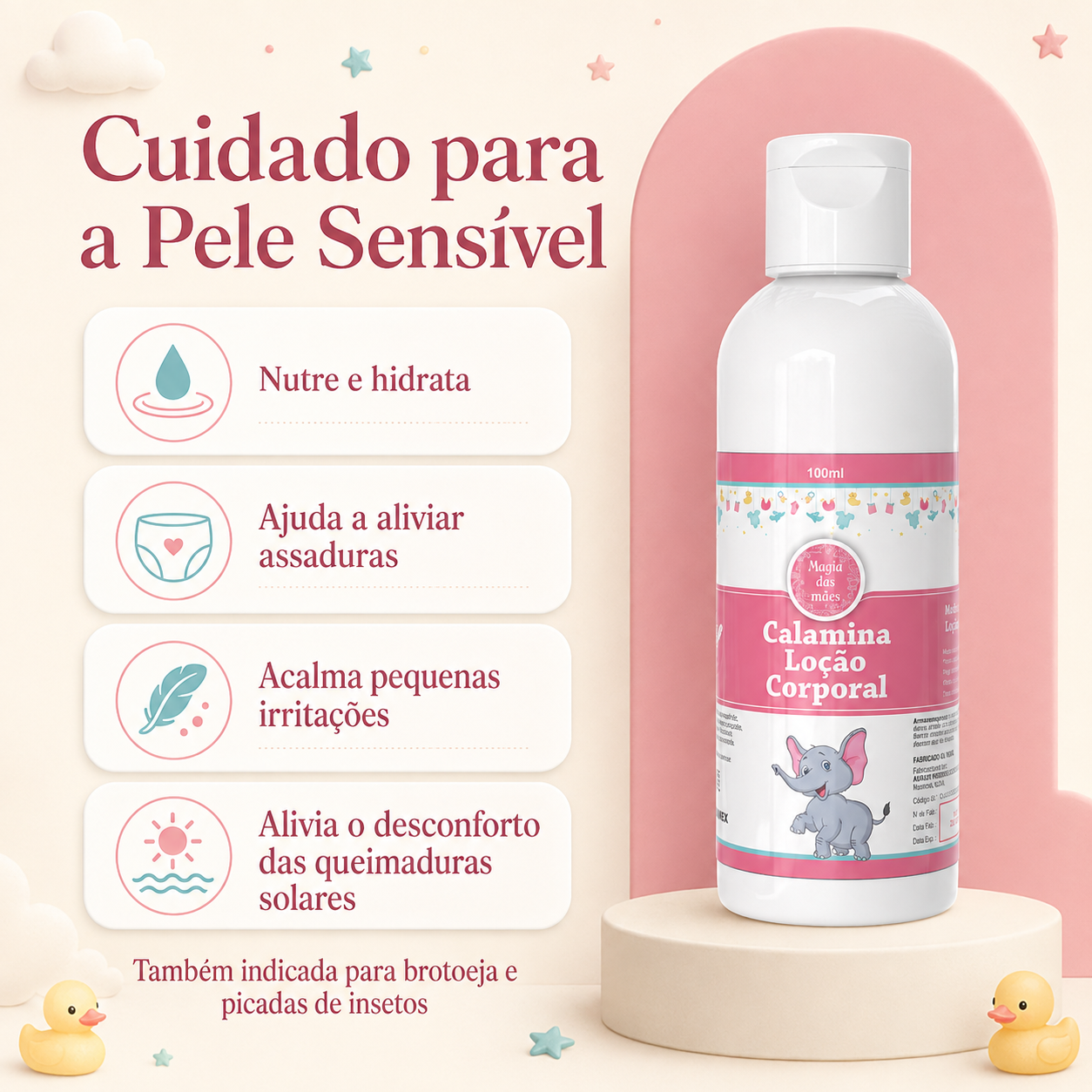 Benefícios da Calamina Loção Corporal para hidratar e acalmar a pele sensível e irritada.