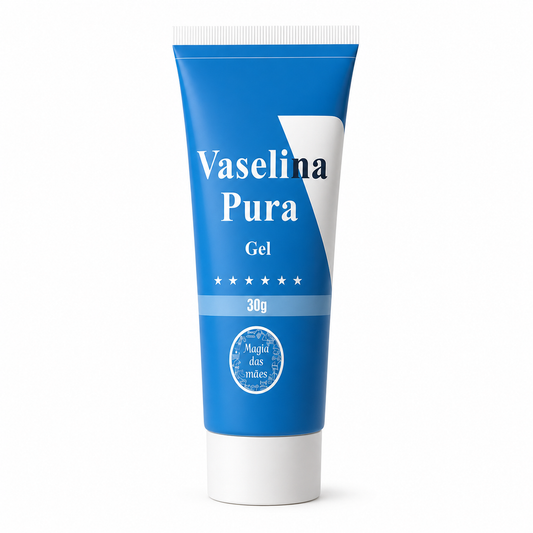 Vaselina Pura Gel 30 g Magia das Mães apresentada em fundo branco.